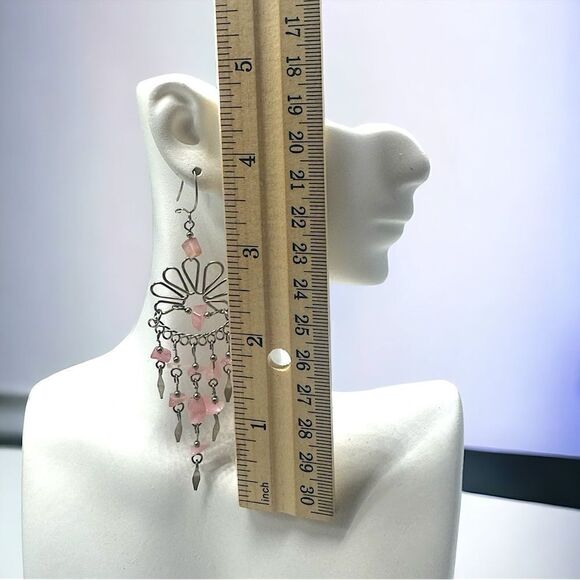 💄Rose Quartz💄Handcrafted Vintage Peruvian Gemstone Chandelier Earrings l EUC - Picture 5 of 8